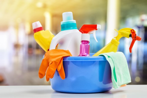 Professional office cleaning in a modern workplace lobby