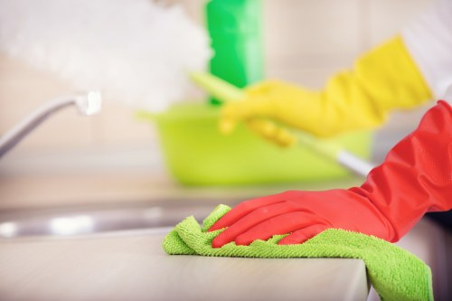 Close-up of cleaning supplies used for window cleaning